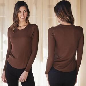 Shebird Aspen Long Sleeve Bra Top Women's Size 4 US M Brown Soft Ribbed